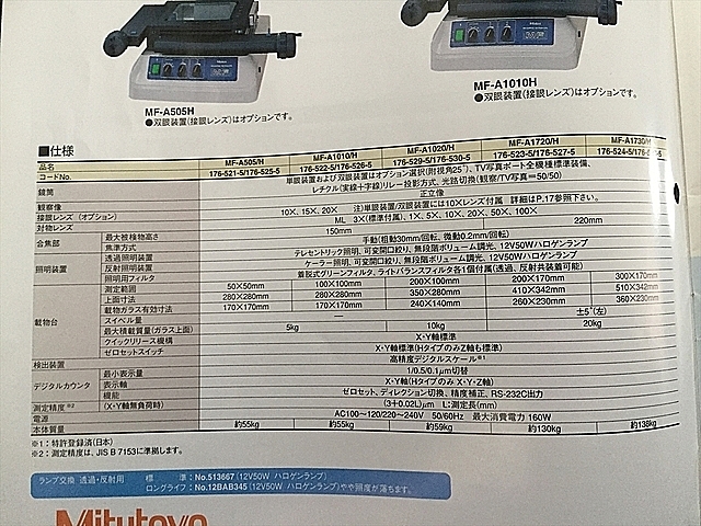 A109932 顕微鏡 ミツトヨ MF-A1720H(176-527-3) | 株式会社 小林機械 A109932 顕微鏡 ミツトヨ MF-A1720H(176-527-3) | 株式会社 小林機械